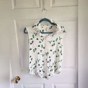 Japna Rayon Sleeveless Button Down Shirt Cactus Print